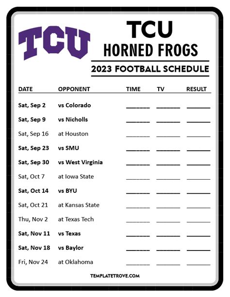 Printable 2023 TCU Horned Frogs Football Schedule