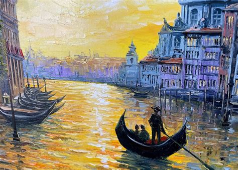 Venice Painting on Canvas Gold Sunset Oil Painting Italy Wall - Etsy