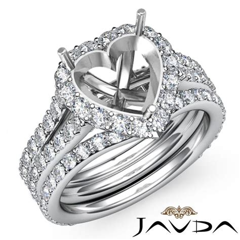 Heart Halo Diamond Semi Mount Engagement Wedding Ring Bridal Set 18k Gold White | Heart shaped ...