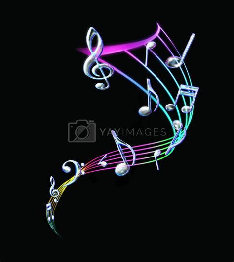 Colorful Music notes with a staff in black background by ...