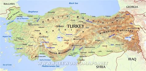 Turkey geographic map - Turkey geographical map (Western Asia - Asia)