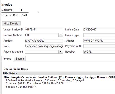 acq:invoices [PINES Documentation]