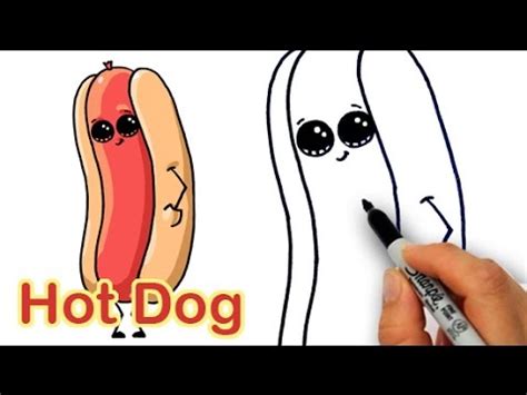 How to Draw a Cartoon Hot Dog and Bun Easy and Cute - YouTube