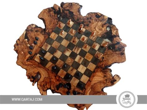 Olive Wood Rustic Chess Board Set with Resin Finish