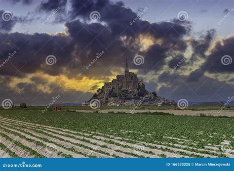 Dramatic Sunrise Over Le Mont Saint Michel - Normandy, France Stock ...