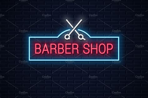 Barber shop neon sign. | Creative Logo Templates ~ Creative Market