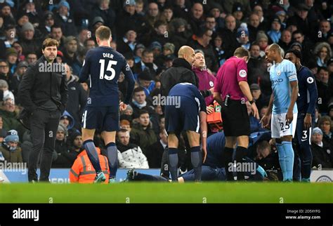 Tottenham Hotspur's Harry Kane reacts to a kick in the face Stock Photo ...