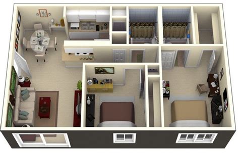 19 Awesome 3D Apartment Plans With Two Bedrooms - Part 1