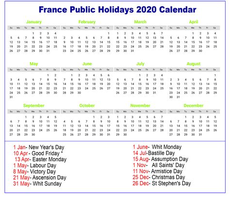 France Public Holidays 2020 Calendar | France Holidays 2020