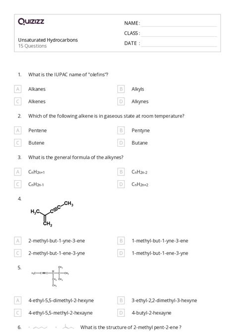 50+ alkanes cycloalkanes and functional groups worksheets on Quizizz | Free & Printable