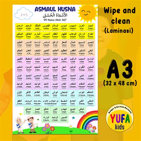 123 Poster asmaul husna - poster wipe n clean - poster edukasi anak - poster belajar anak ...