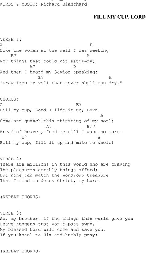 Fill My Cup Lord - Christian Gospel Song Lyrics and Chords