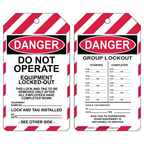 OSHA - Danger - Do Not Operate Equipment Lockout Tags