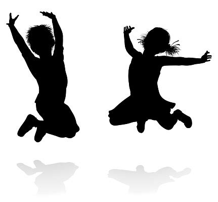 Happy Silhouette Kids Jumping Stock Illustration - Download Image Now ...