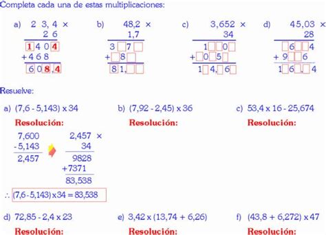 MULTIPLICACIÓN DE NÚMEROS DECIMALES EJERCICIOS RESUELTOS