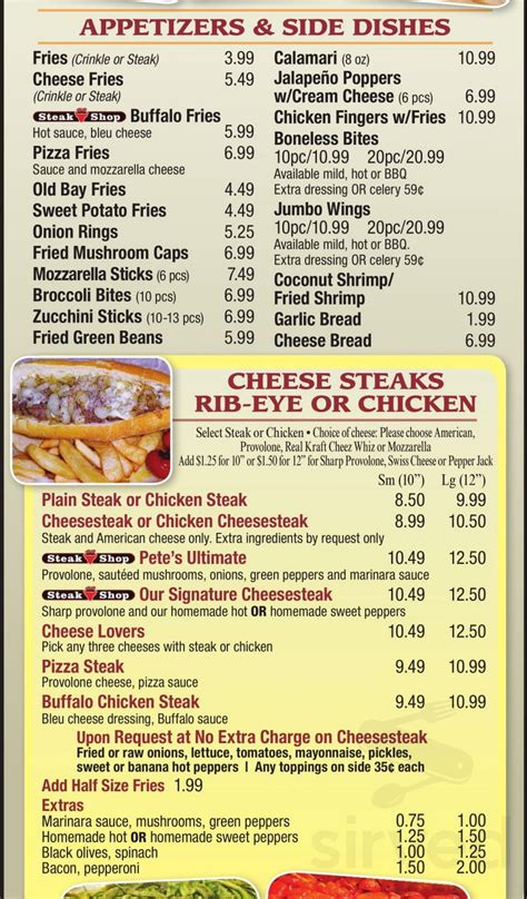 Pete's Steak Shop menus in Rehoboth Beach, Delaware, United States