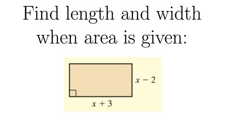 Find Length and Width of a Rectangle when Area is Given - YouTube