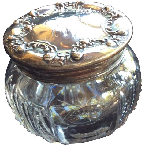 Ornate Sterling silver Topped Crystal Dresser Jar Powder Box with from ...