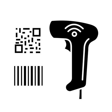 Barcode and QR code scanner glyph icon. Wifi bar codes handheld reader. QR codes barcodes ...