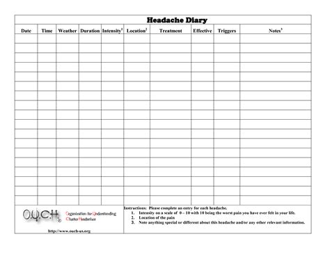 Free Printable Headache Diary - Free Printable