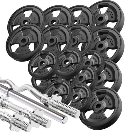 Barbell bars rubberized tri-grip weight plates set 113 kg - Marbo Sport 113 kg | Bars and Weight ...