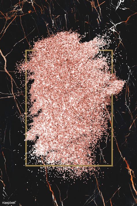 Pink gold glitter with a brownish red rhombus frame on a black marble background ill… | Black ...