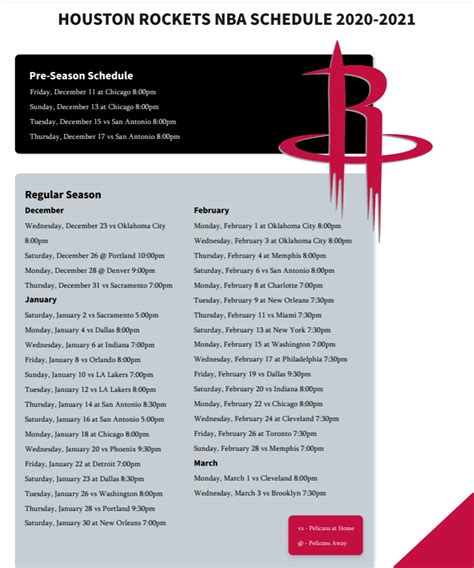 Printable Houston Rockets 2020-21 schedule (and TV schedule) - Printerfriend.ly