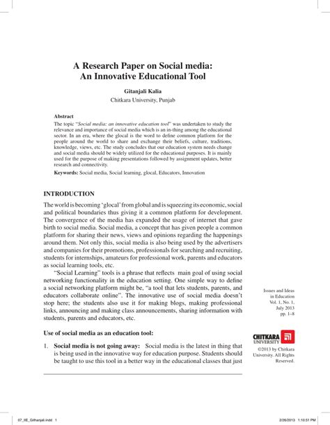 (PDF) A Research Paper on Social media: An Innovative Educational Tool