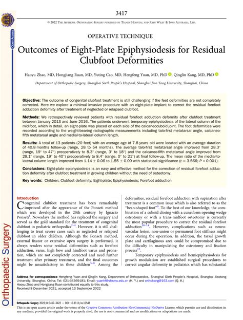 (PDF) Outcomes of Eight-Plate Epiphysiodesis for Residual Clubfoot Deformities