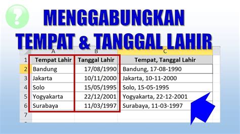 Cara Menggabungkan Tempat dan Tanggal Lahir di Excel - YouTube