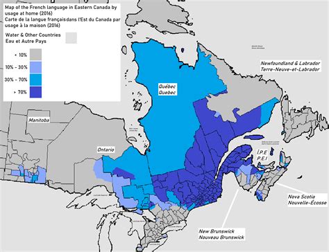 Map of the French Language in Eastern Canada by usage at home (Census 2016) : r/MapPorn