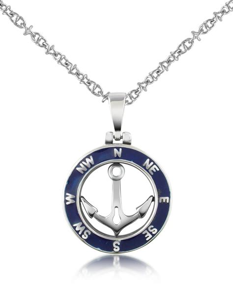 Forzieri Stainless Steel Anchor Pendant Necklace in Silver for Men ...