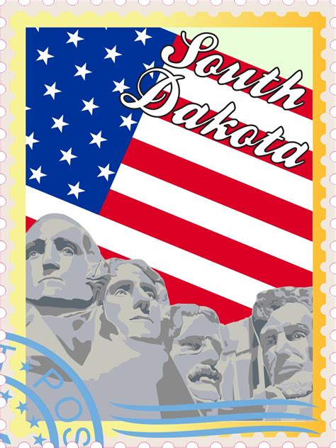 3in x 4in US Flag South Dakota Stamp Vinyl Sticker