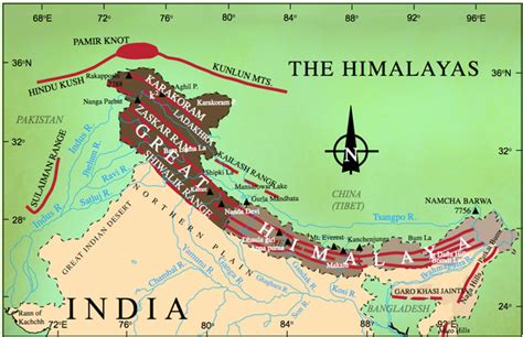 Himalayan Mountain Range In India Map