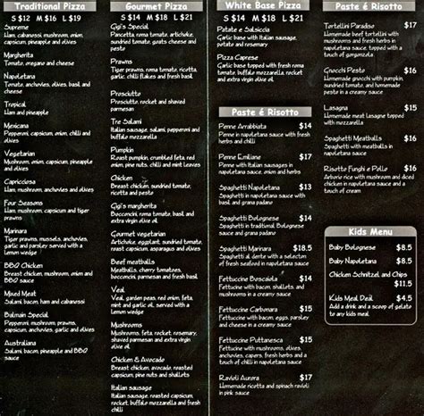 Menu at Gigi's restaurant, Balmain