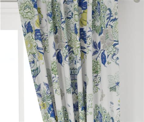 Blue Green Curtains blue green floral vase large floral curtain custom – JLL HOME