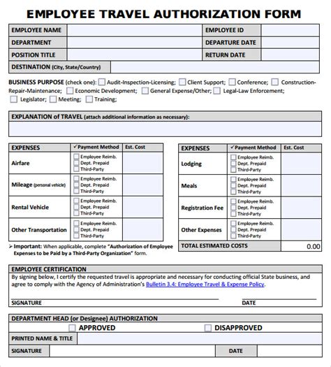 FREE 8+ Sample Travel Authorization Forms in PDF | MS Word