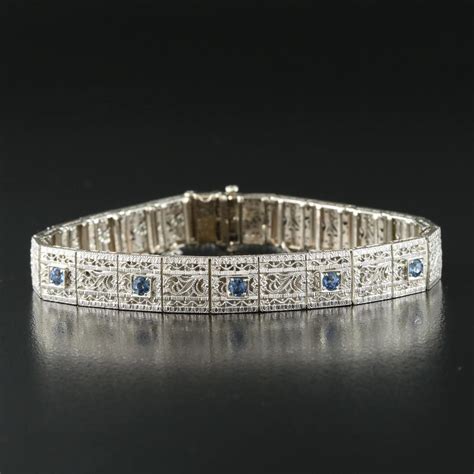 14K Sapphire Bracelet with Platinum Top Trim | EBTH