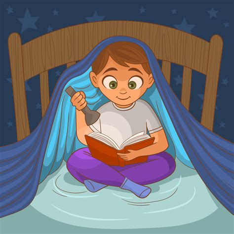 Boy Reading In Bed Clipart