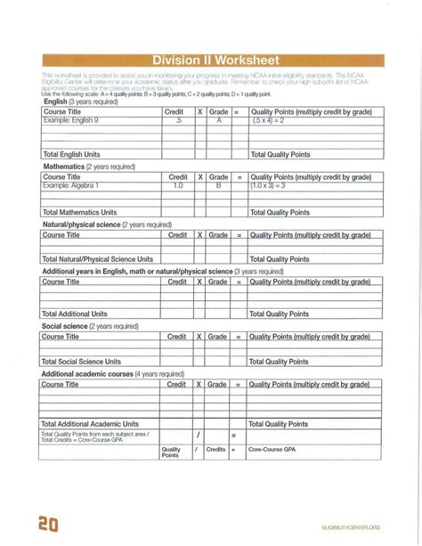 Ncaa Division 1 Eligibility Worksheet