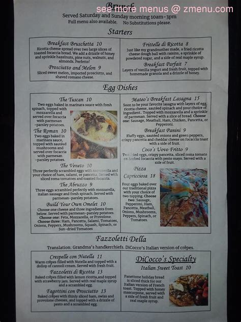 Online Menu of Coco's West Italian Restaurant Restaurant, Nashville, Tennessee, 37205 - Zmenu