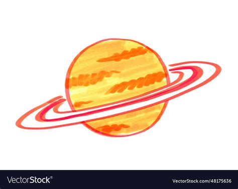 Felt pen child drawing of cute saturn planet Vector Image