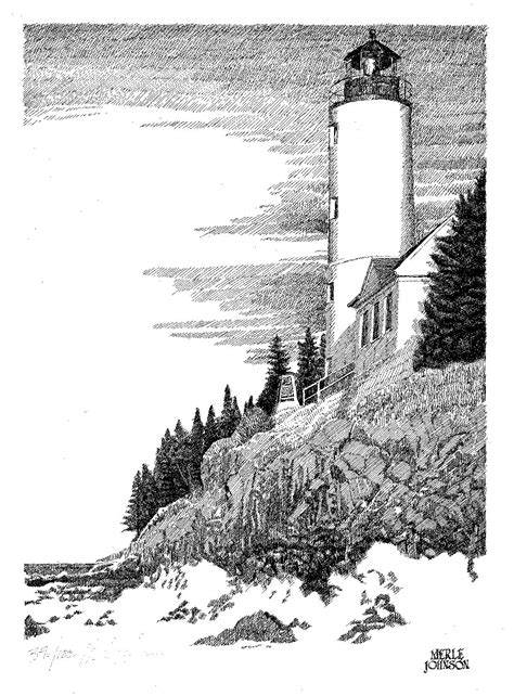 Lighthouse Terrific ink drawing. | Landscape drawings, Ink pen art, Ink drawing