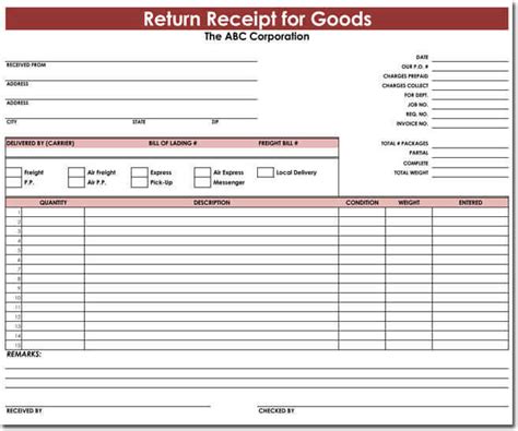 Return Receipt Template