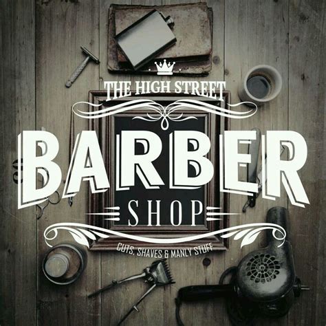 High Street Barber Shop Logo on Wooden Wall