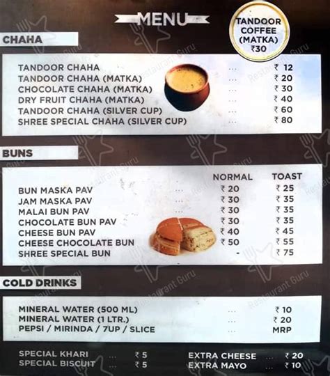 Menu at Shree Tandoor Chaha, Mumbai, Satyam House, Opposite Best Bus Stop