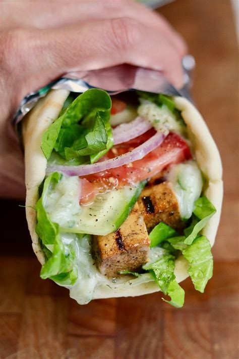 Vegan Gyros With Grilled Tofu And Tzatziki Sauce - The Cheeky Chickpea