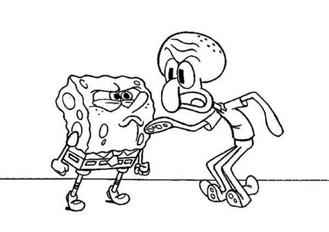 Squidward Arguing with Spongebob Coloring Page - NetArt