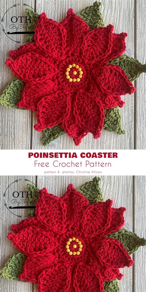 Poinsettia Coasters Free Crochet Patterns | Crochet xmas, Christmas ...