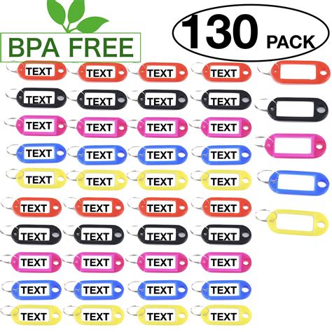 Buy Key Tags 130 Pack Plastic Key Tags with Split Ring Label Window ...